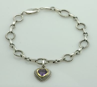 925 Sterling Silver & 18K Gold Bracelet Heart Pendant
