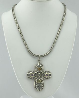 Menegatti 925 Sterling Silver & 14K Gold Cross Necklace