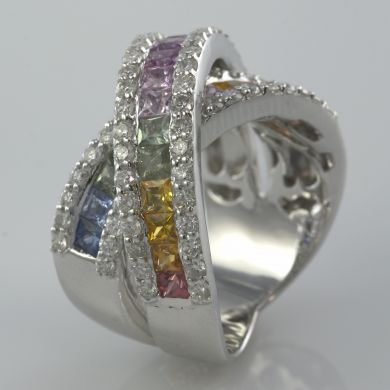 3 1/2 ct Sapphire 1 3/4 ct Diamond 14K White Gold Ring