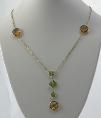 Peridot Citrine Necklace 14K Solid Yellow Gold