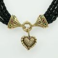 Estate Leather Gold Necklaces with Diamond Pendant with Ruby and Emerald